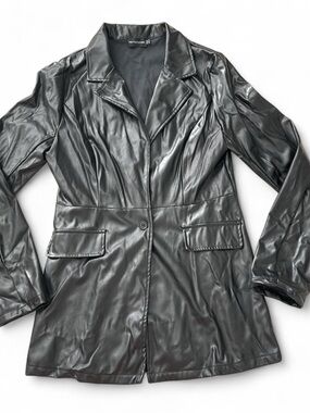 PrettyLittleThing Black Faux Leather Blazer Coat Jacket